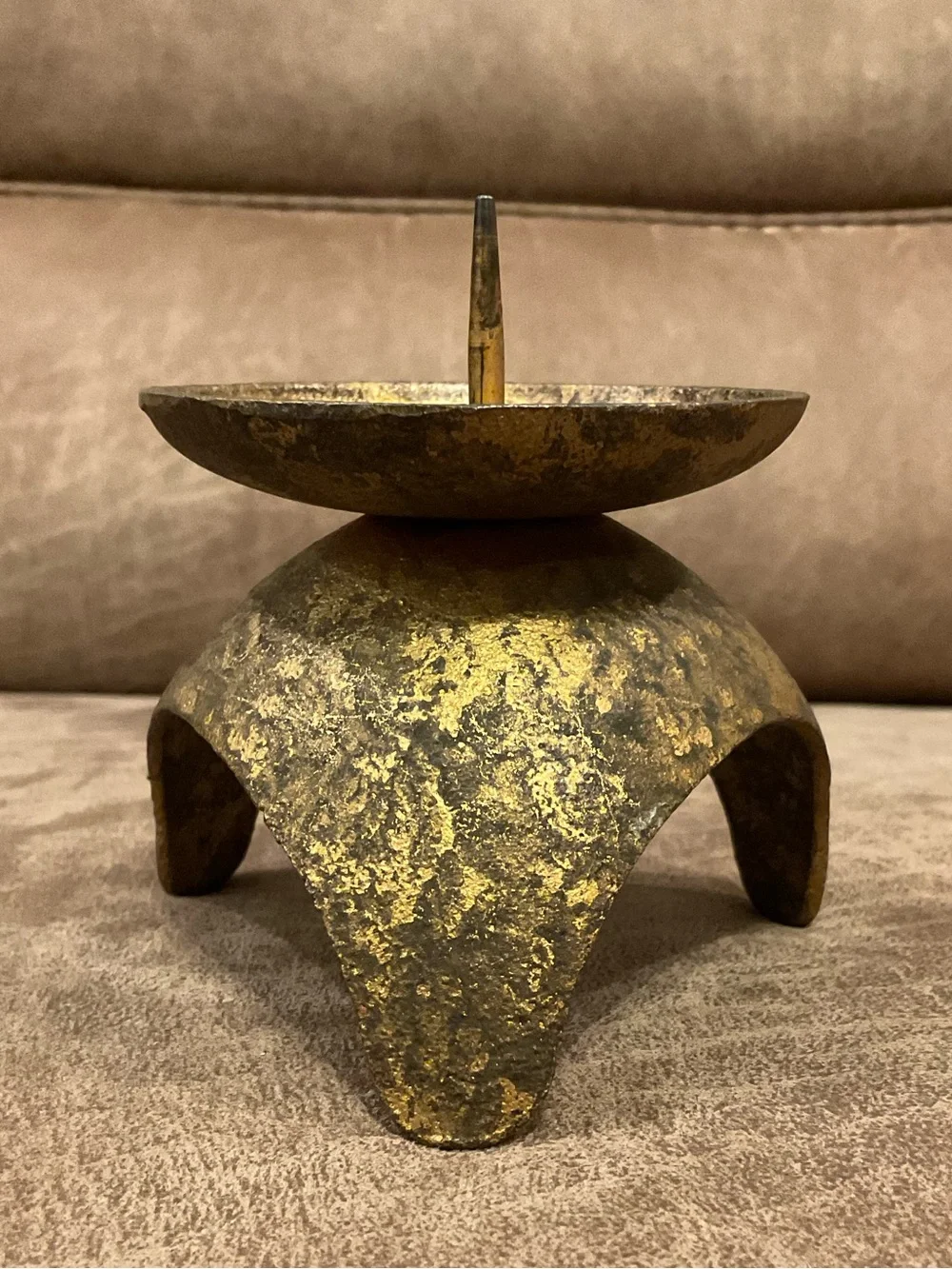 Japanese Iron Candleholder with Gold Finish